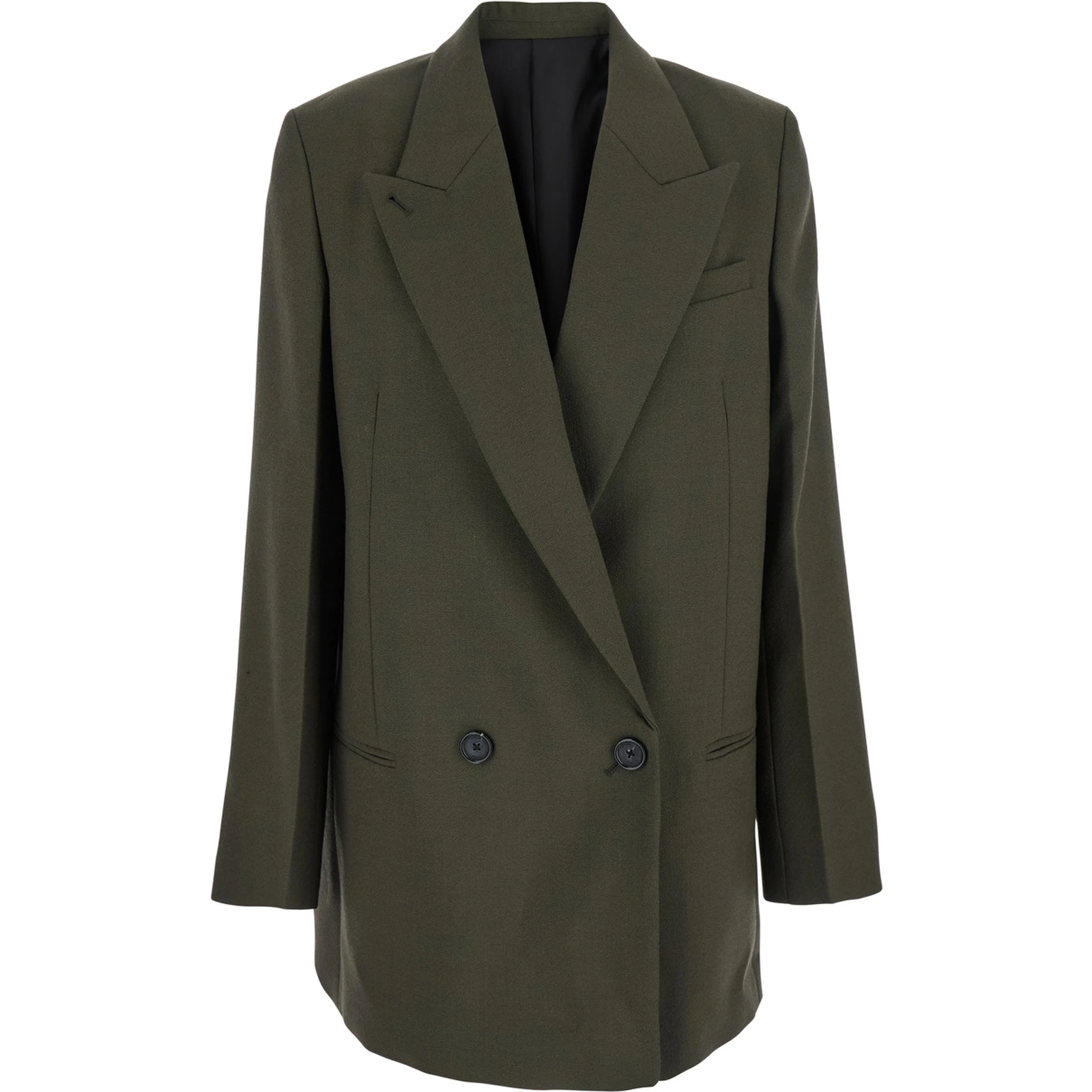 Green Double-Breasted Jacket with Peak Revers in Wool Blend Woman