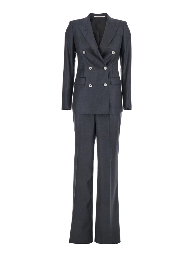 Grey Double-Breasted Suit with Peak Revers in Wool Blend Woman