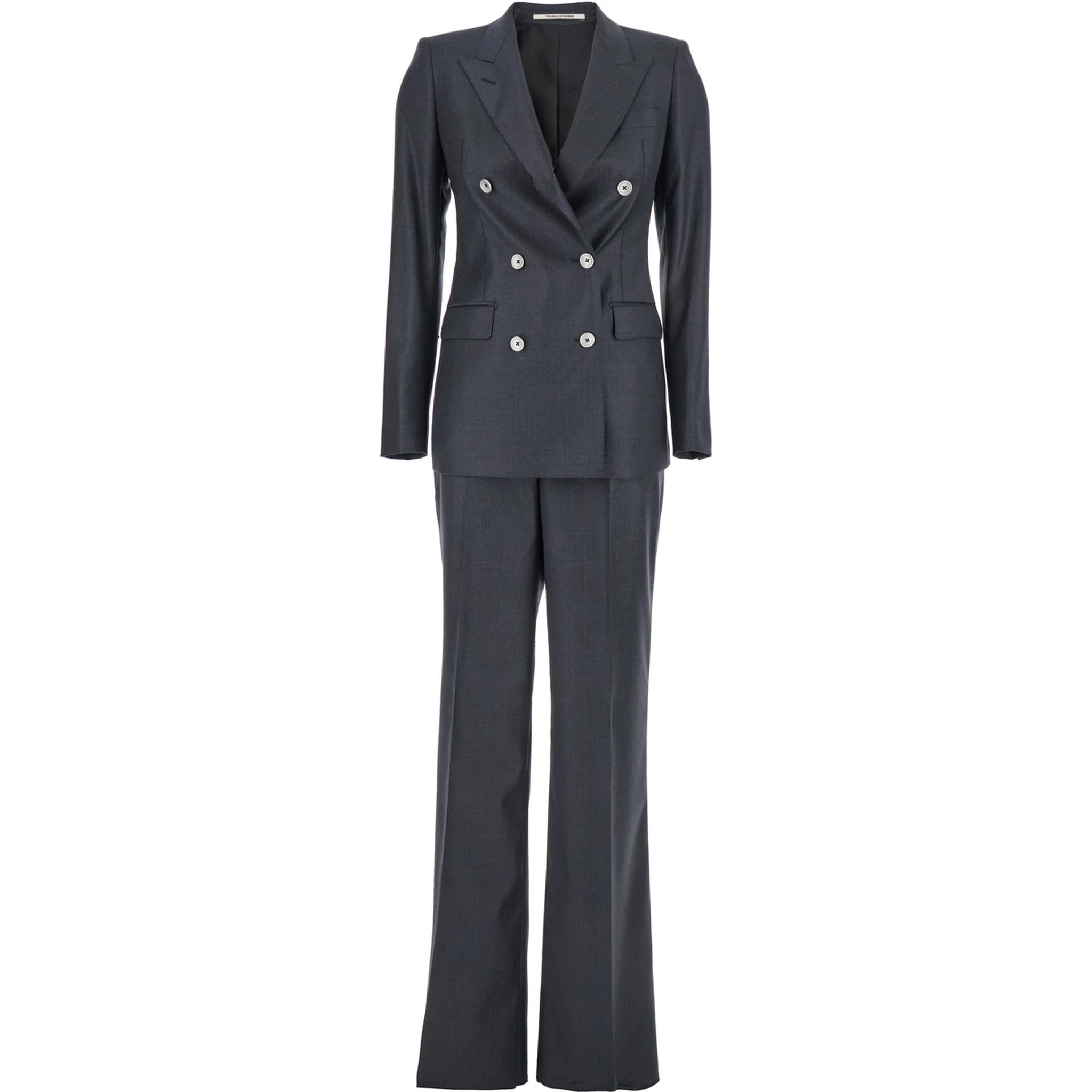 Grey Double-Breasted Suit with Peak Revers in Wool Blend Woman