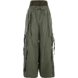 Green Cargo Pants with Elasticated Double Waist in Cotton Blend Woman
