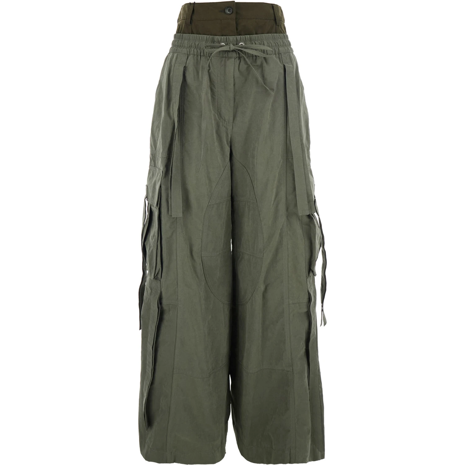 Green Cargo Pants with Elasticated Double Waist in Cotton Blend Woman