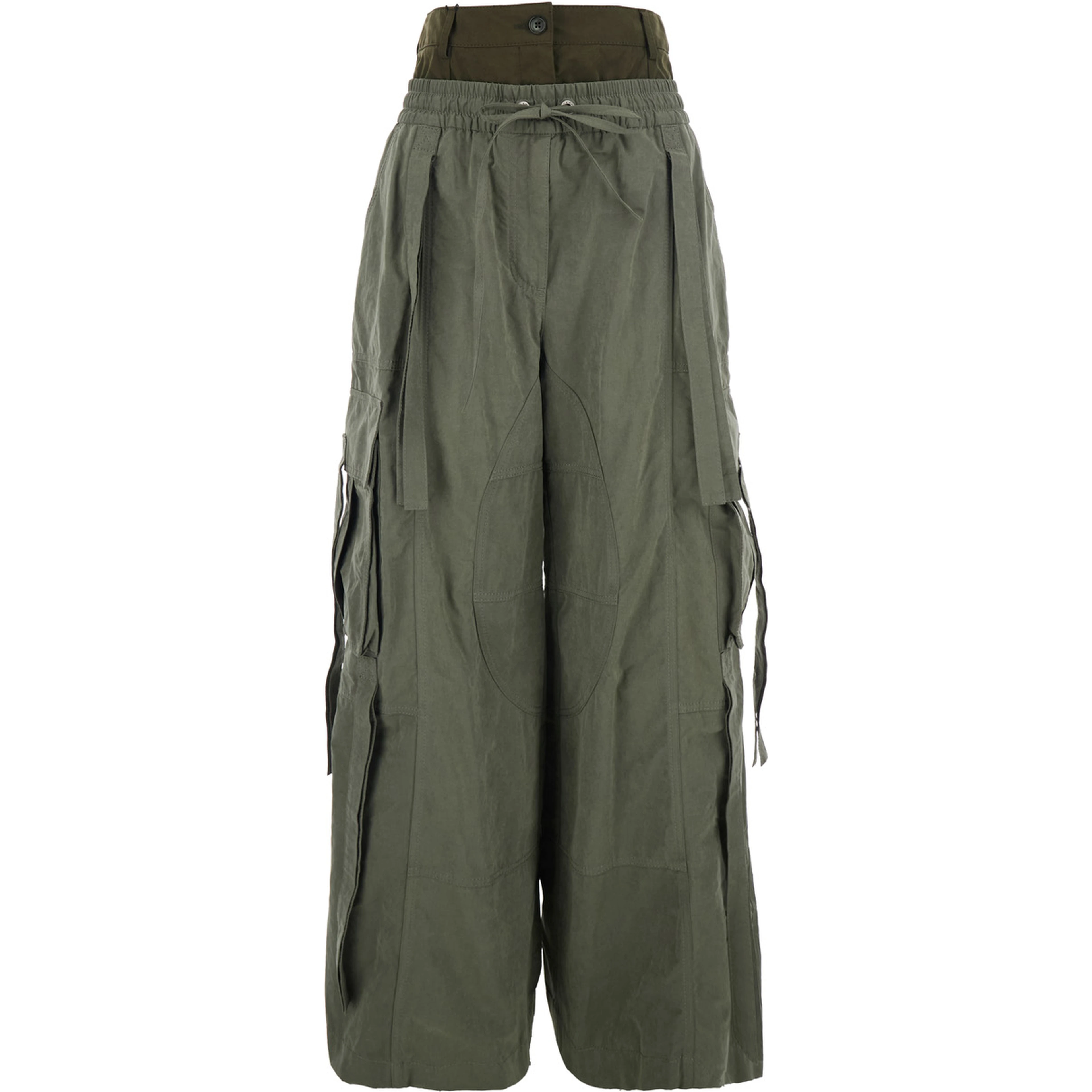 Green Cargo Pants with Elasticated Double Waist in Cotton Blend Woman