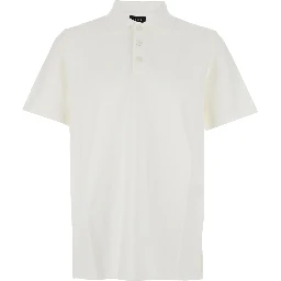 White Polo Shirt with All-Over Tone-on-Tone FF Logo in Cotton Man