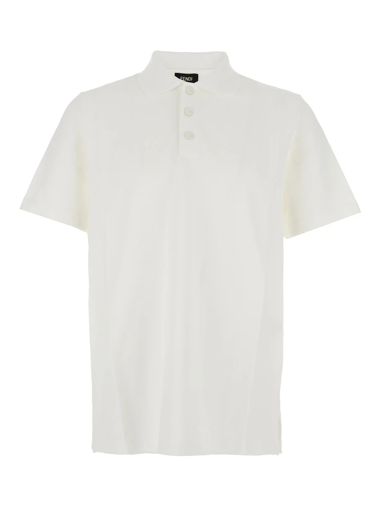White Polo Shirt with All-Over Tone-on-Tone FF Logo in Cotton Man