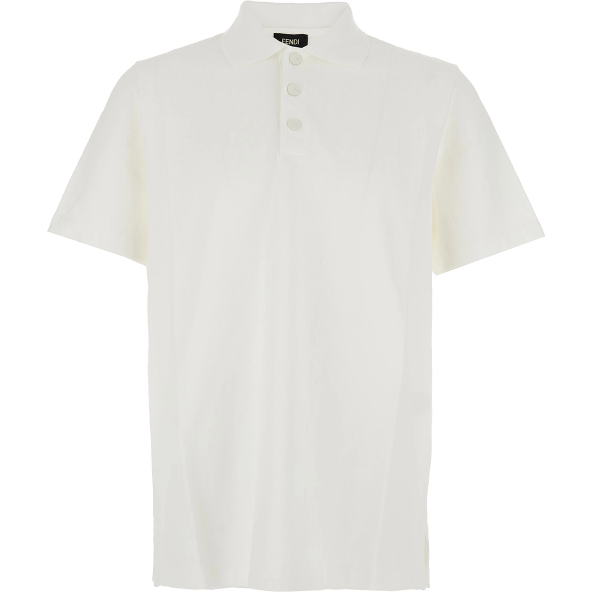 White Polo Shirt with All-Over Tone-on-Tone FF Logo in Cotton Man