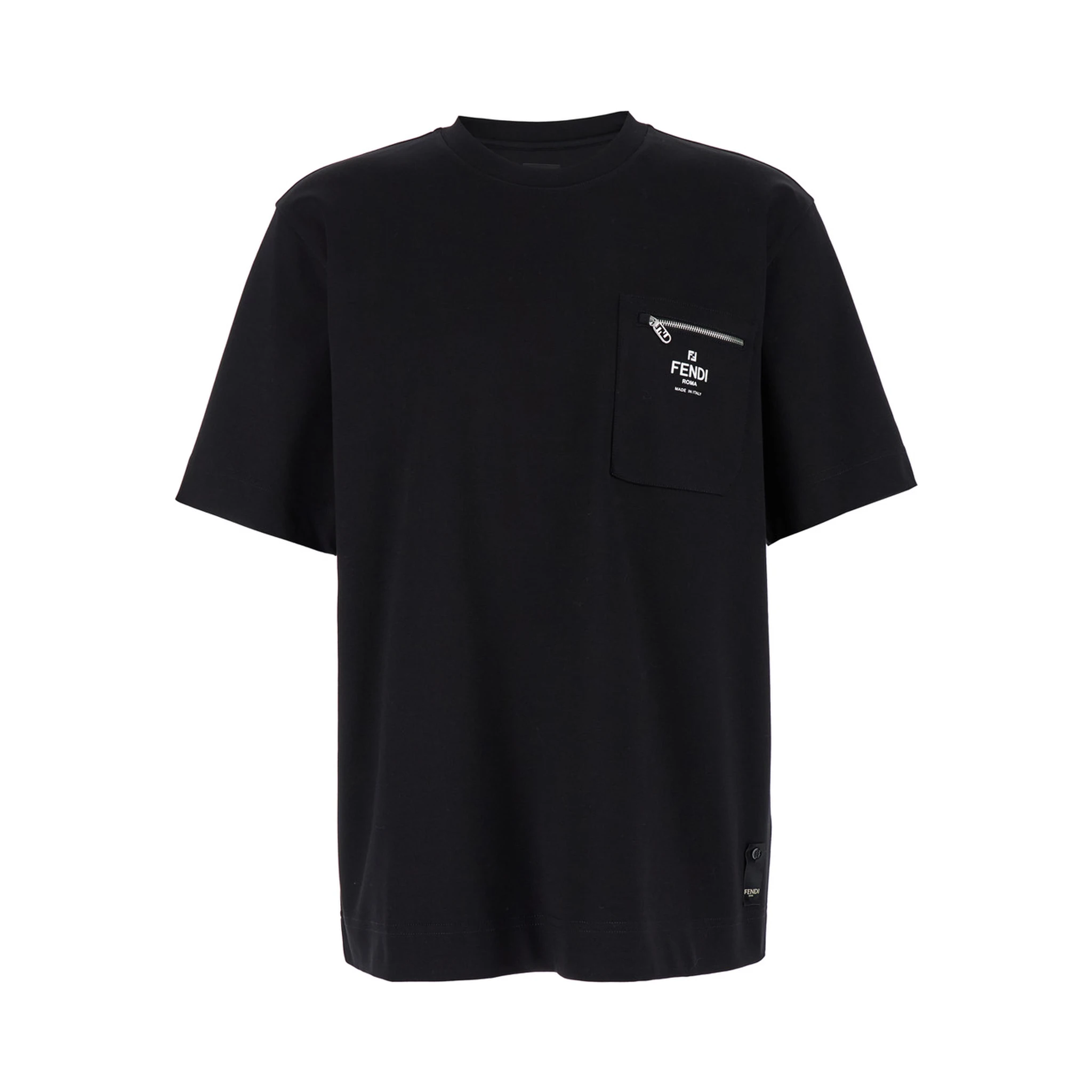 Black Crewneck T-Shirt with Logo Print on the Front in Cotton Man