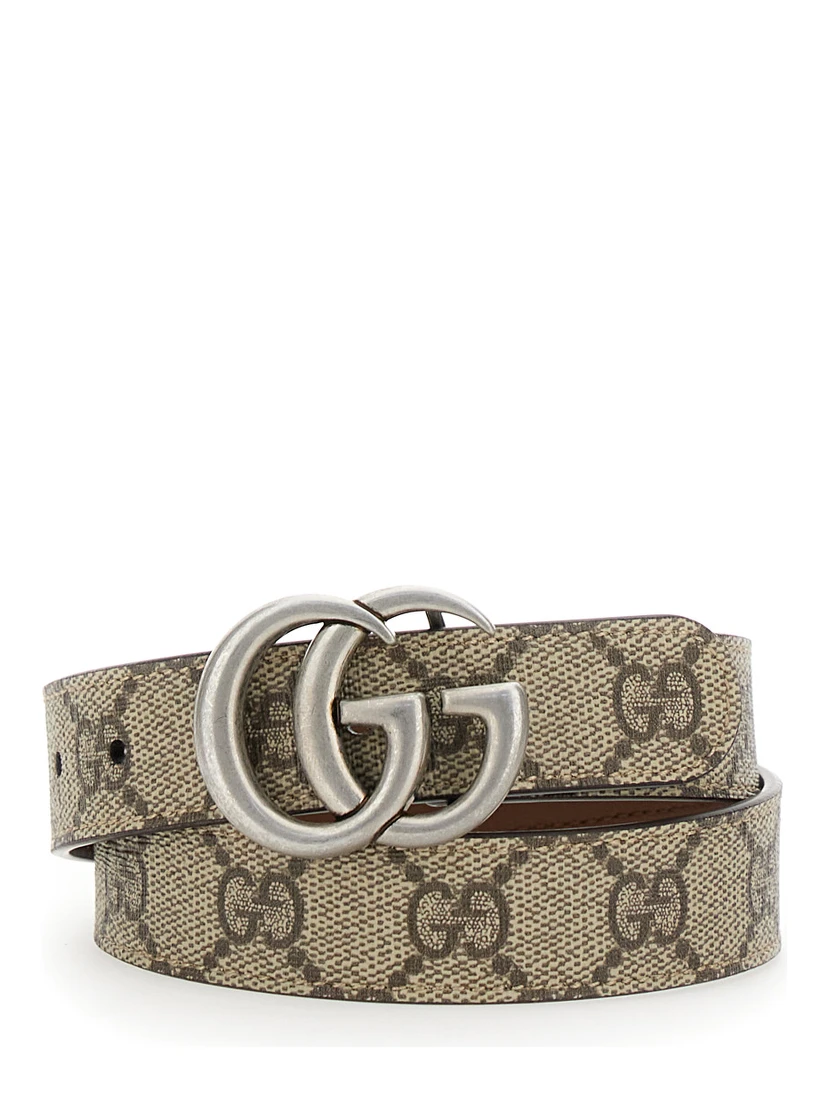 GG Marmont Beige Belt with All-Over GG Supreme Motif in Fabric Boy