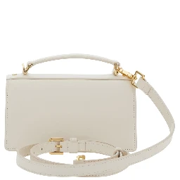 Venezia White Hangbag with Adjustable and Removable Shoulder Strap and Clasp Closure in Leather Woman