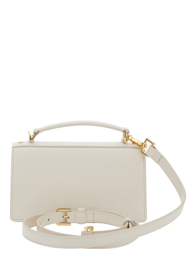 Venezia White Hangbag with Adjustable and Removable Shoulder Strap and Clasp Closure in Leather Woman