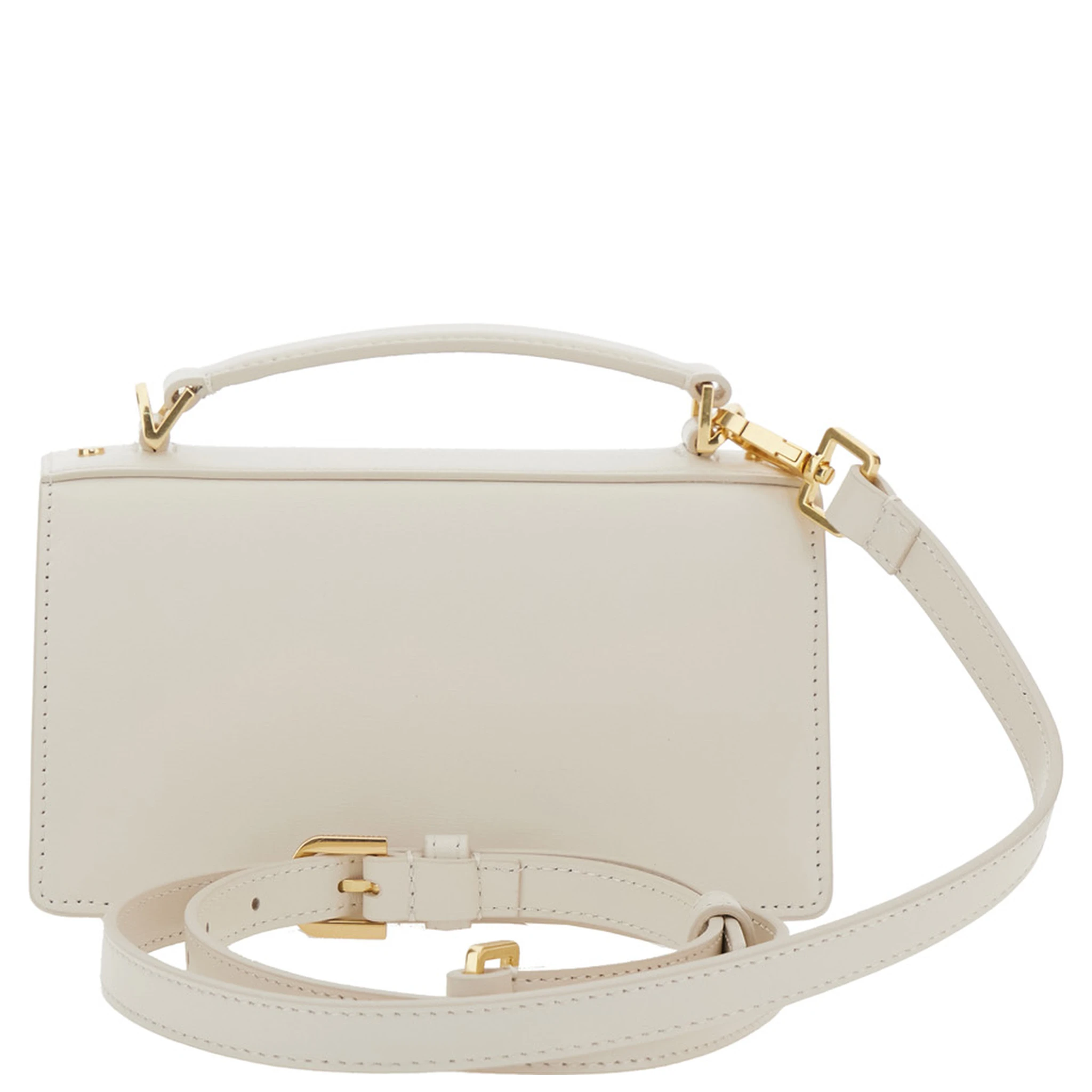 Venezia White Hangbag with Adjustable and Removable Shoulder Strap and Clasp Closure in Leather Woman