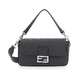 “Baguette” Grey Shoulder Bag with Contrast Stitching in Leather Man