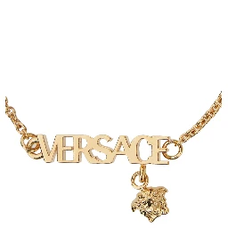 Metallic Bracelet with Medusa Charm and Logo Lettering Plaque in Metal Man