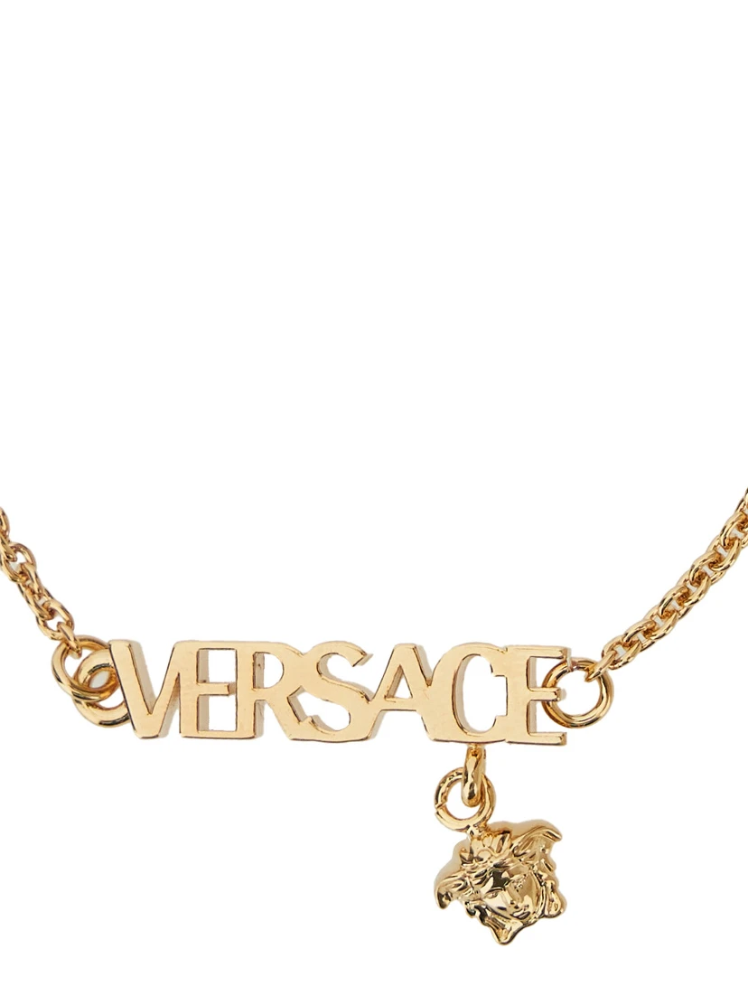 Metallic Bracelet with Medusa Charm and Logo Lettering Plaque in Metal Man