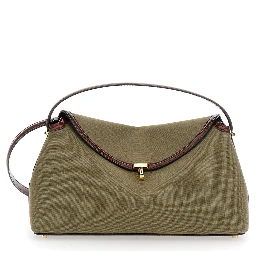 T-Lock Green Corssbody Bag with Shoulder Strap and T-Closure in Fabric Woman
