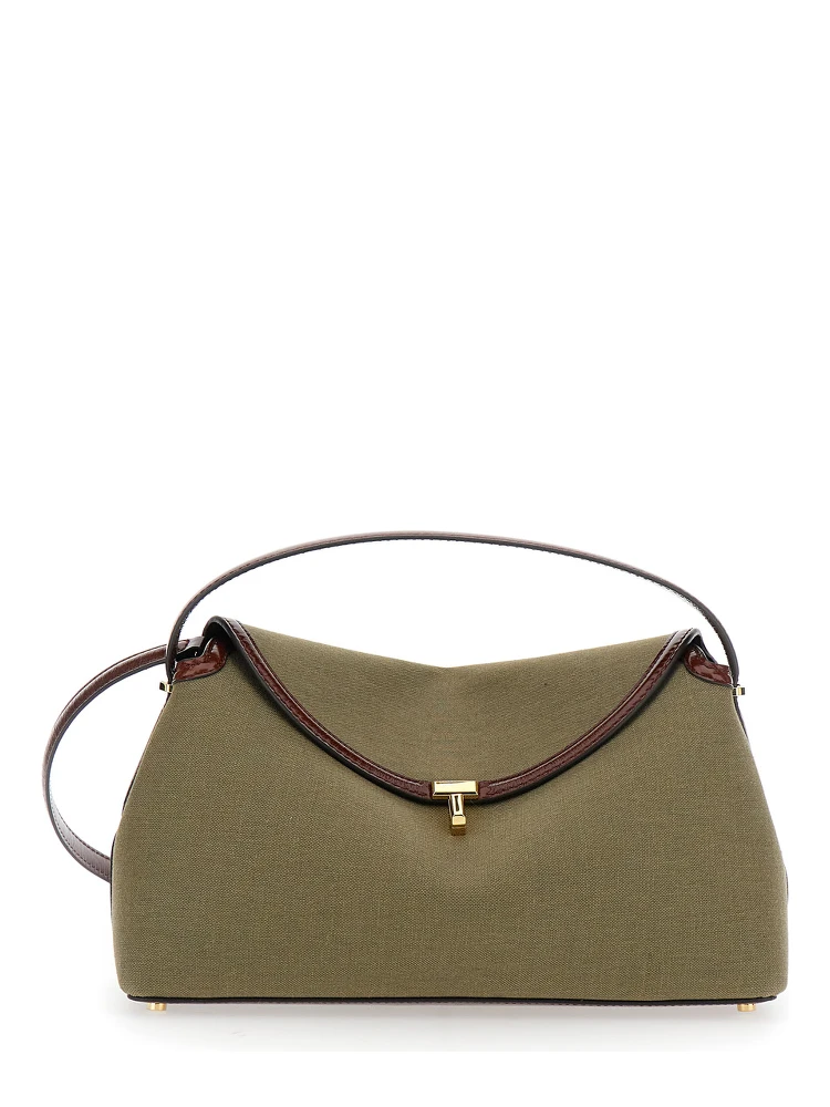 T-Lock Green Corssbody Bag with Shoulder Strap and T-Closure in Fabric Woman