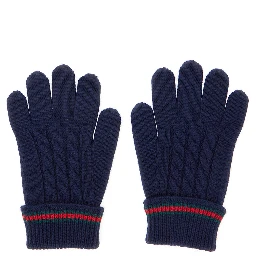 Blue Gloves with Tricot Knitting and Web Detail in Wool Boy