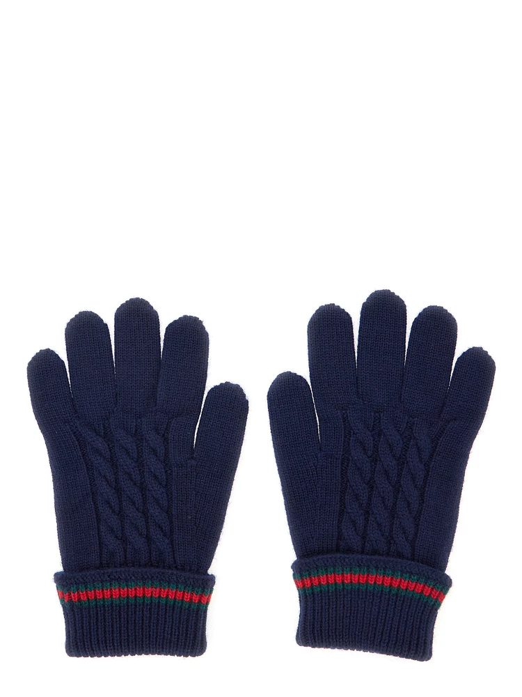 Blue Gloves with Tricot Knitting and Web Detail in Wool Boy