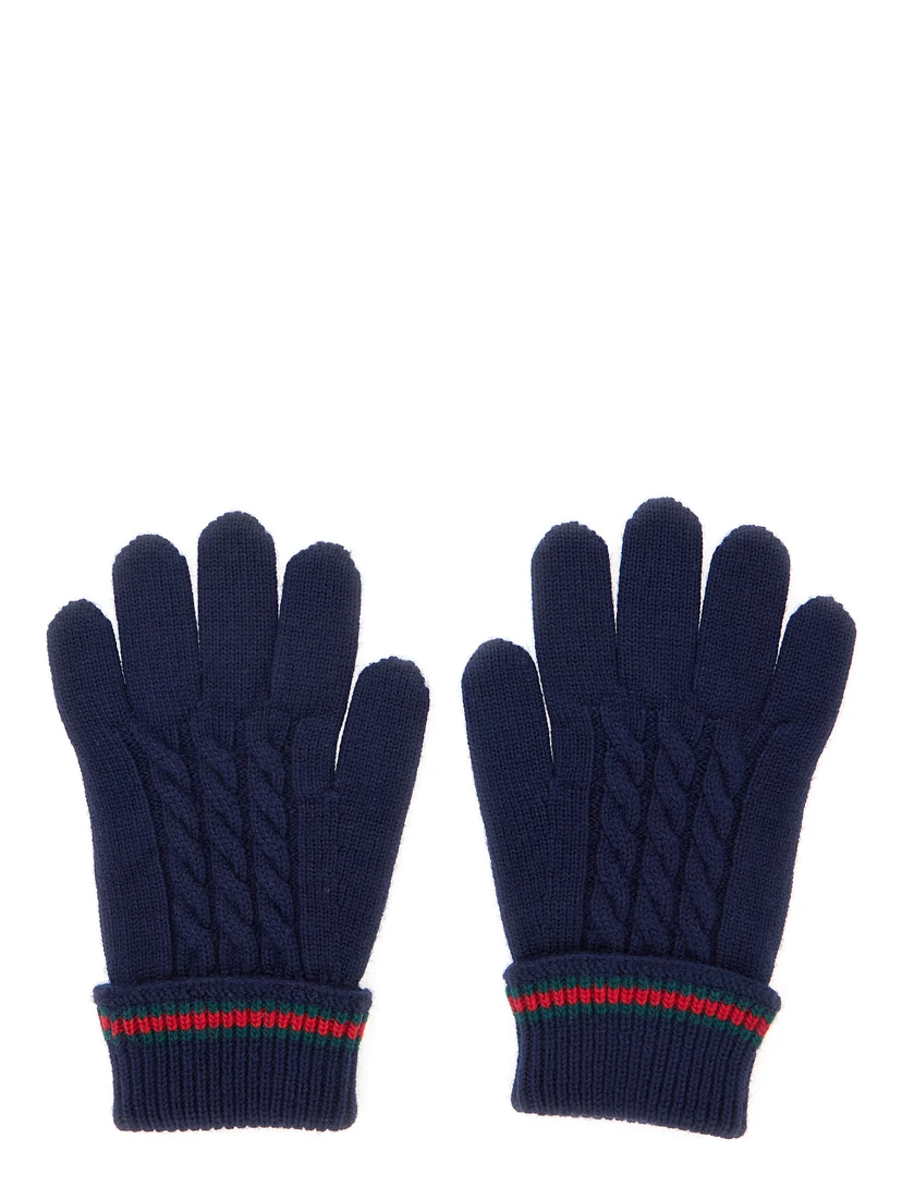 Blue Gloves with Tricot Knitting and Web Detail in Wool Boy