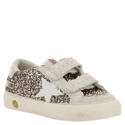May School Grey Glittered Low Top Sneakers with Star Patch on the Side in Leather Blend Girl