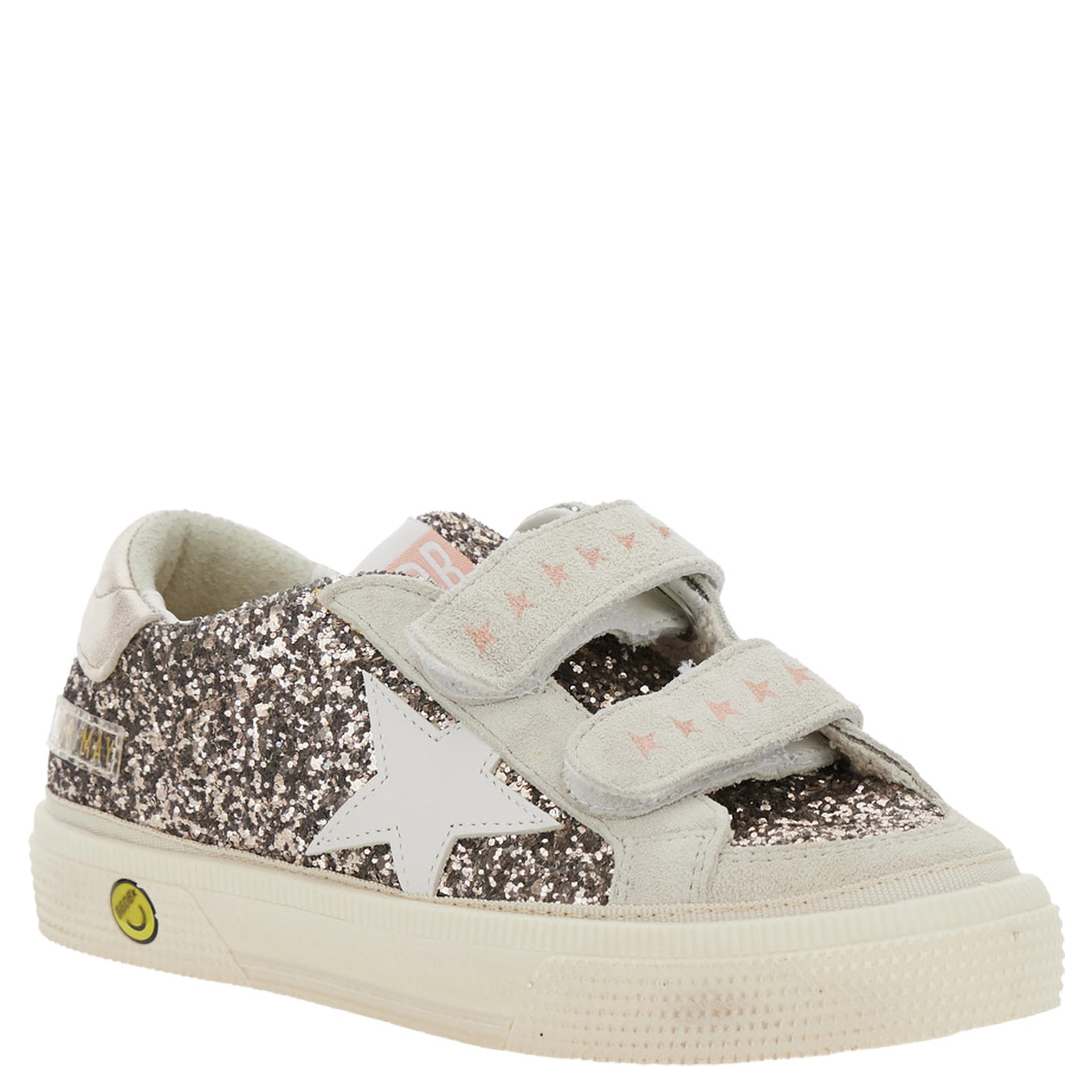 May School Grey Glittered Low Top Sneakers with Star Patch on the Side in Leather Blend Girl
