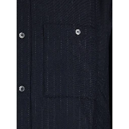 Blue Pinstriped Shirt with Pointed Collar in Wool Blend Man