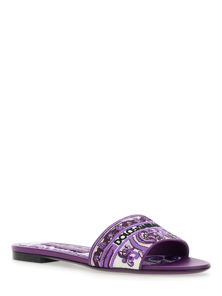 Violet Sandals with Logo Embroidery on the Front and All-Over Majolica Motif in Cotton Blend Woman alternative