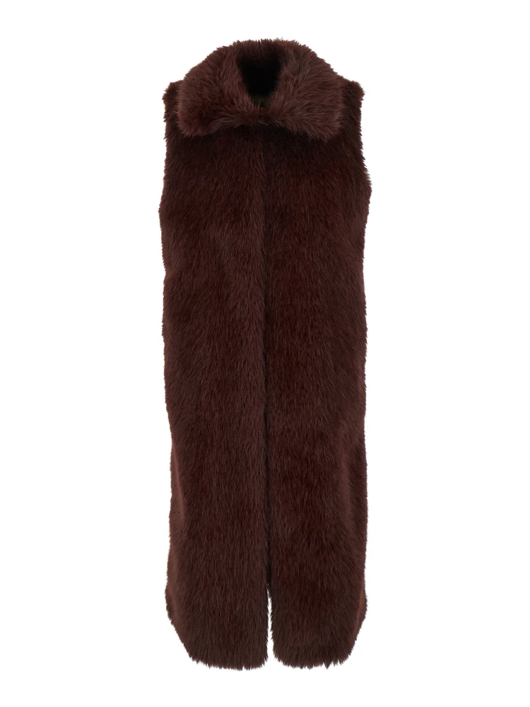 Bordeaux Sleeveless Coat with Hidden Front Fastening in Faux Fur Woman
