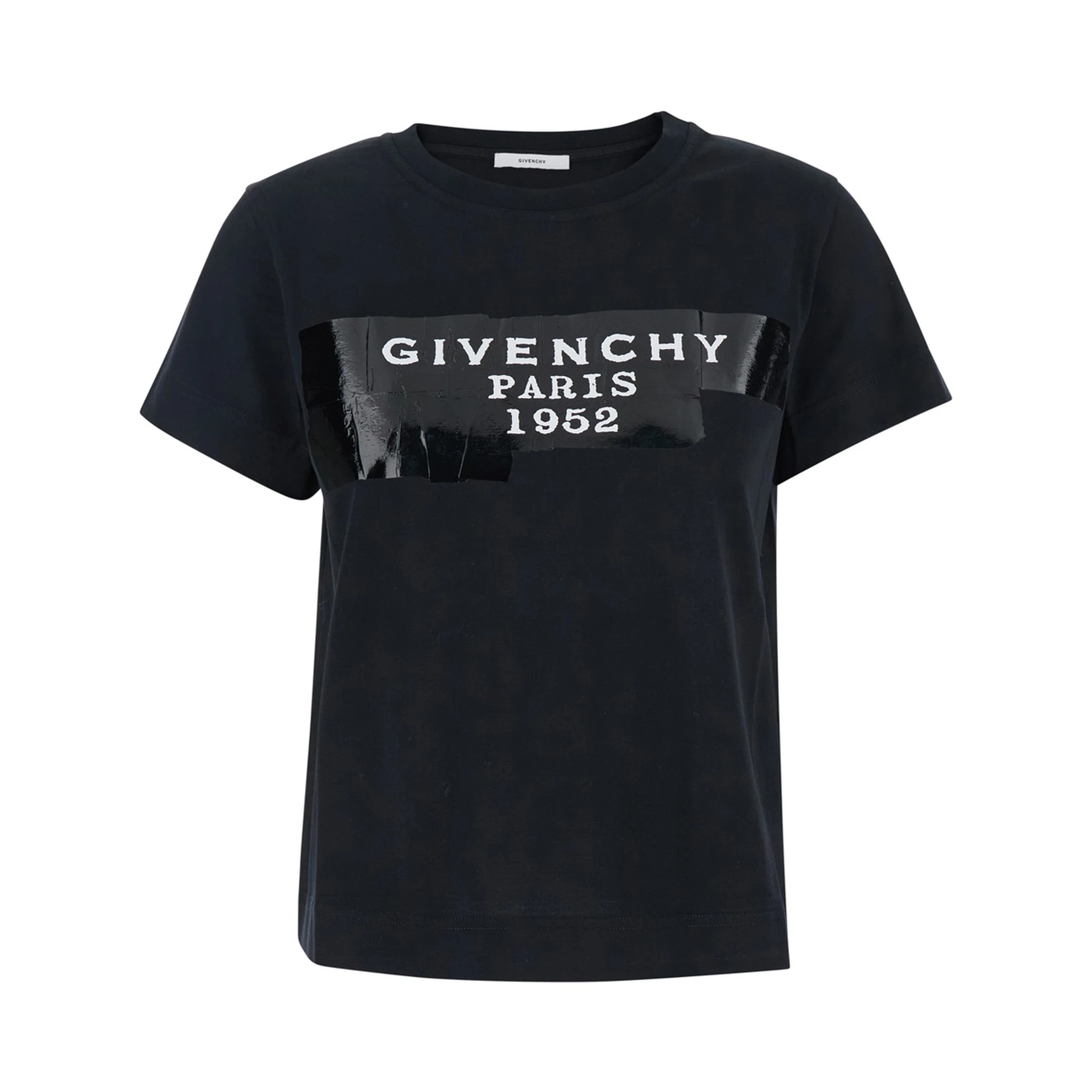 Black T-Shirt with Lettering Logo on the Front in Cotton Woman