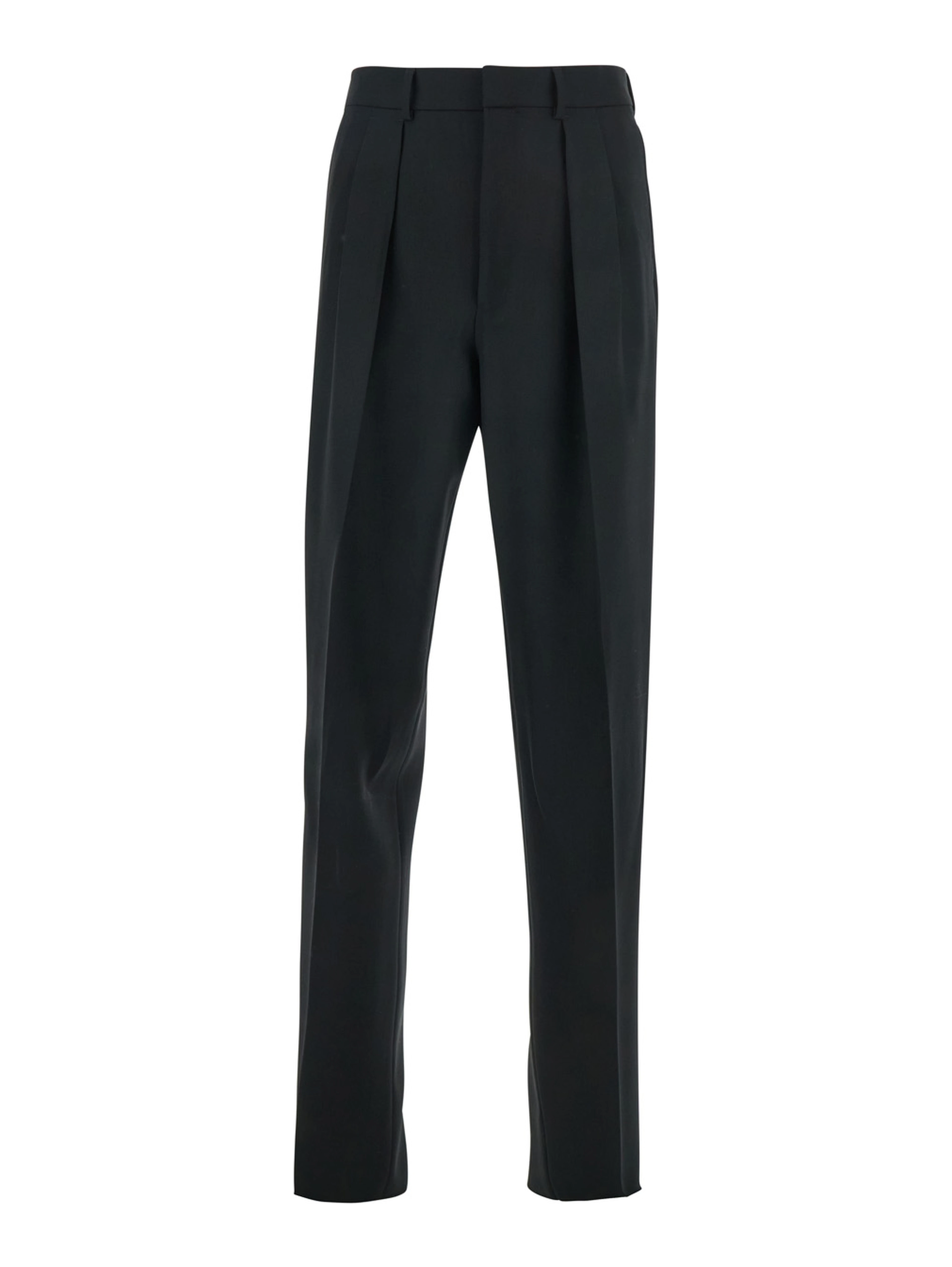 Black Pants with HIgh Waist and Pences in Wool Man