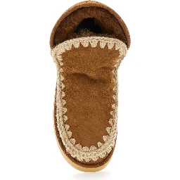 Mini Eskimo Beige Ankle Boots with Logo Patch on the Rear in Leather and Suede Woman