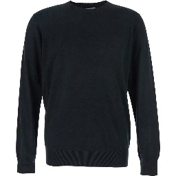 Black Crewneck Sweater with Ribbed Trims in Wool Man