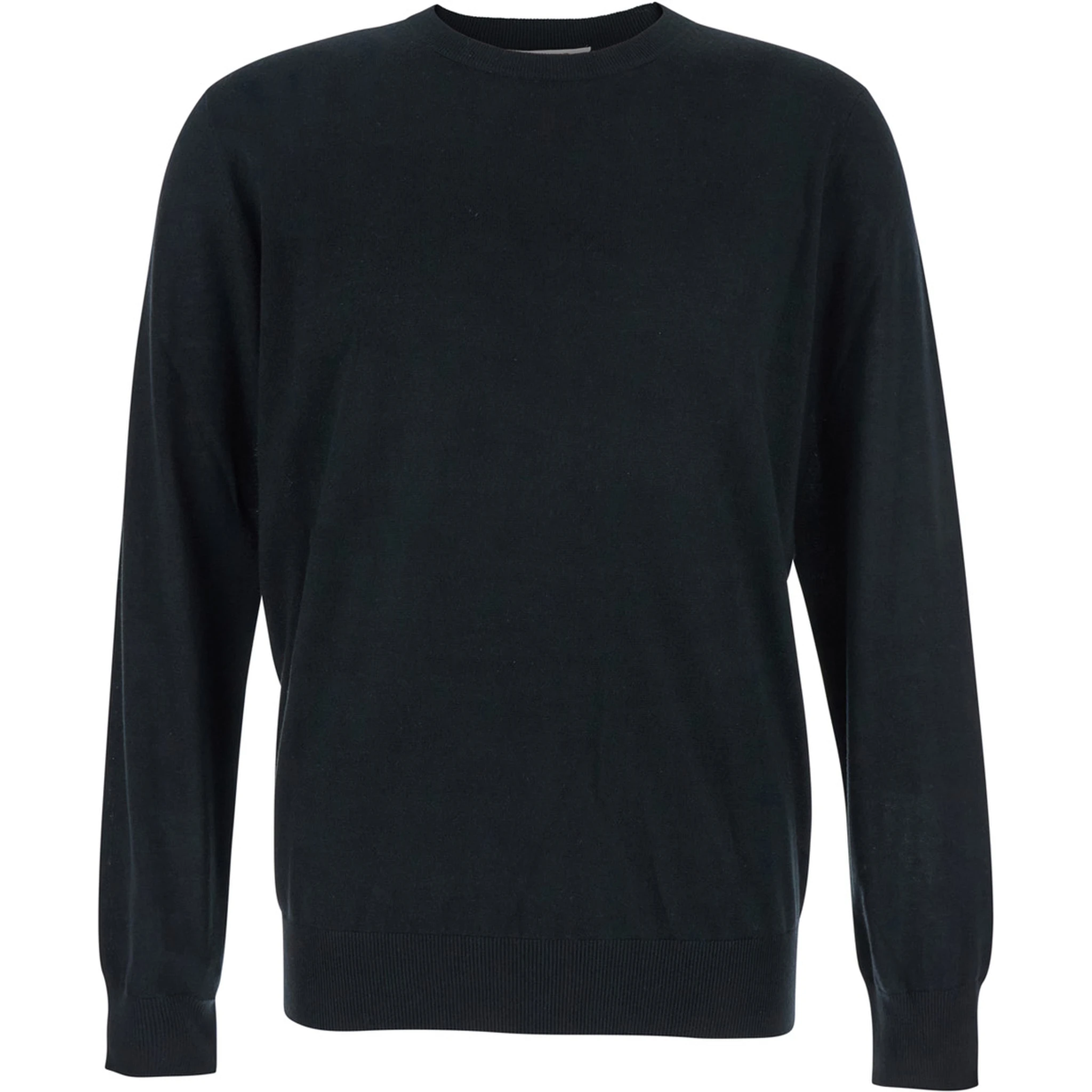 Black Crewneck Sweater with Ribbed Trims in Wool Man