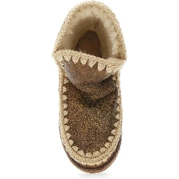 Eskimo Brown Ankle Boots with Crochet Details and Logo Patch on the Rear in Suede Woman