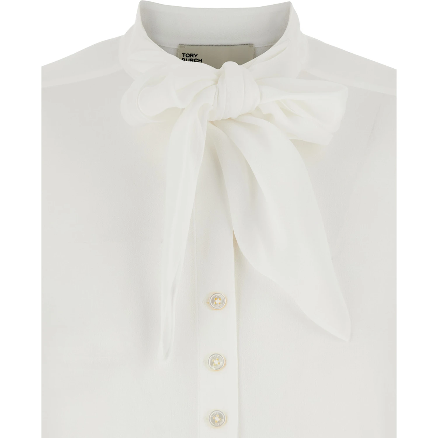 White Blouse with Pussybow Collar in Viscose Woman
