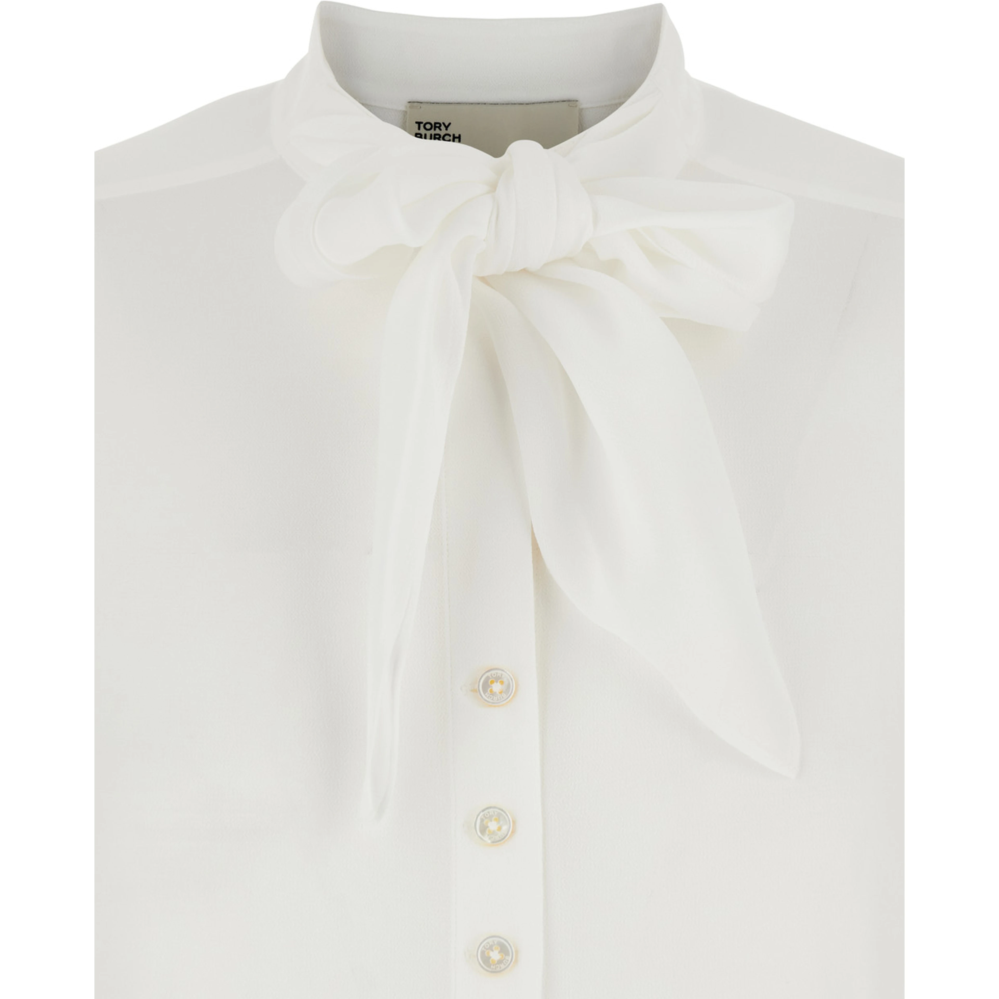 White Blouse with Pussybow Collar in Viscose Woman