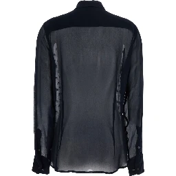 Blue Shirt with Pointed Collar and All-Over Crystal Application in Viscose Woman