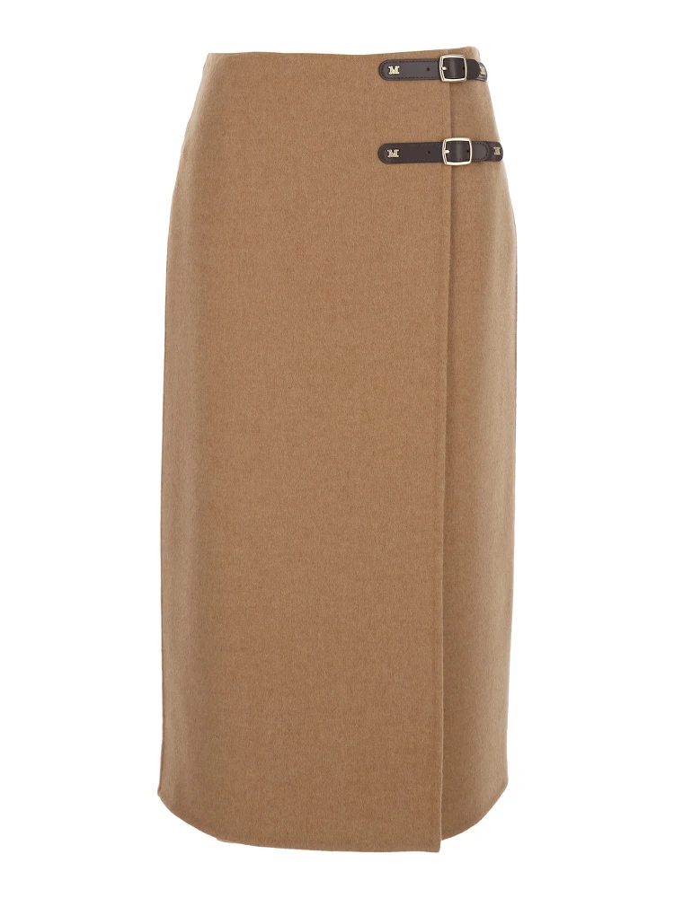 Curzio Beige Skirt with Front Straps and Rear Zip Closure in Wool Woman