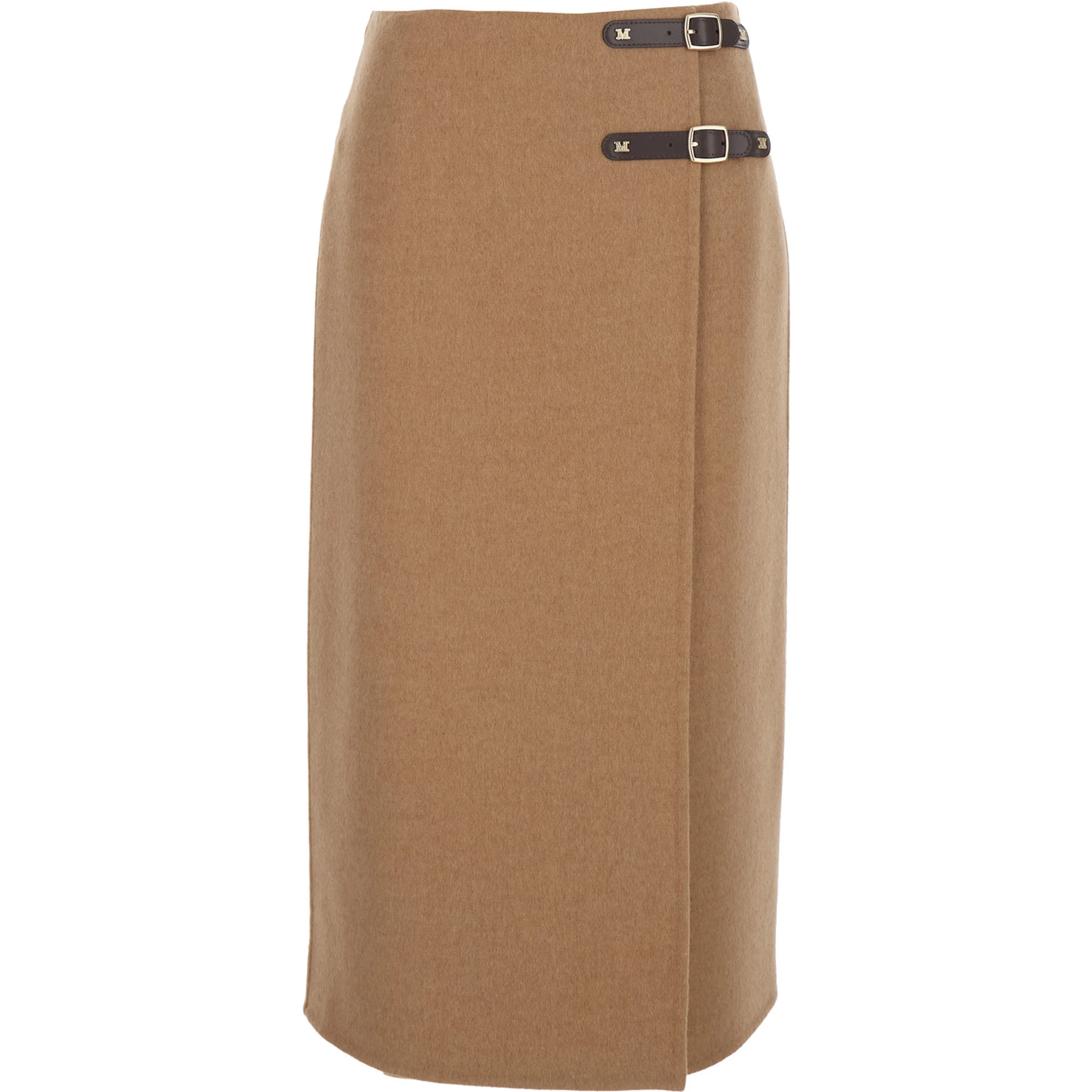 Curzio Beige Skirt with Front Straps and Rear Zip Closure in Wool Woman