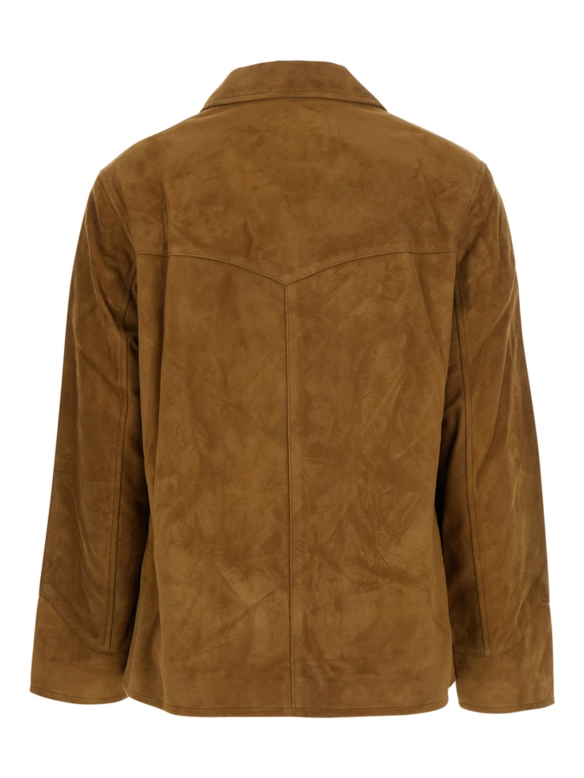 Beige Jacket with Notched Revers in Suede Woman