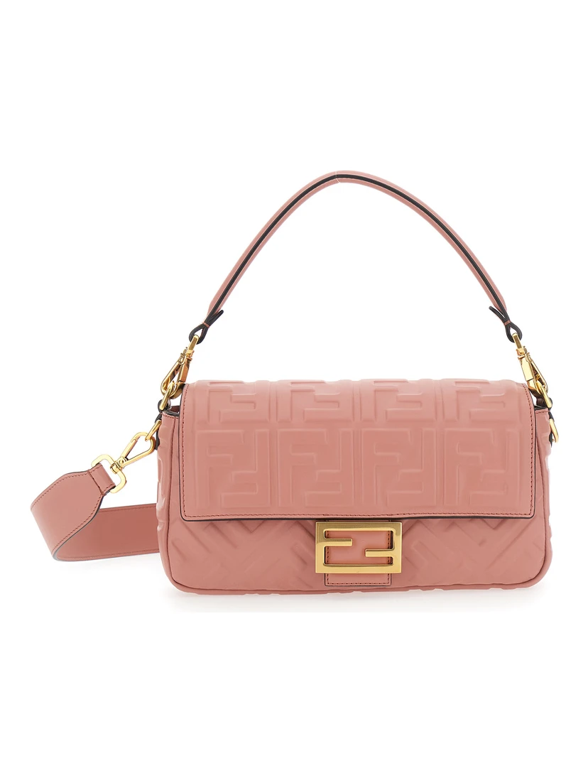 Baguette Pink Shoulder Bag with Removable Shoulder Strap in FF Canvas Woman