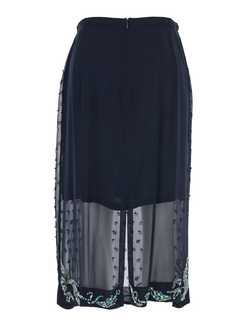 Sokna Blue Skirt with Rhinestone Embellishments on the Front and Rear Concealed Zip Closure in Viscose Woman