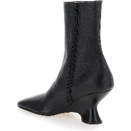 Black Ankle Boots with Rounded Toe in Leather Woman