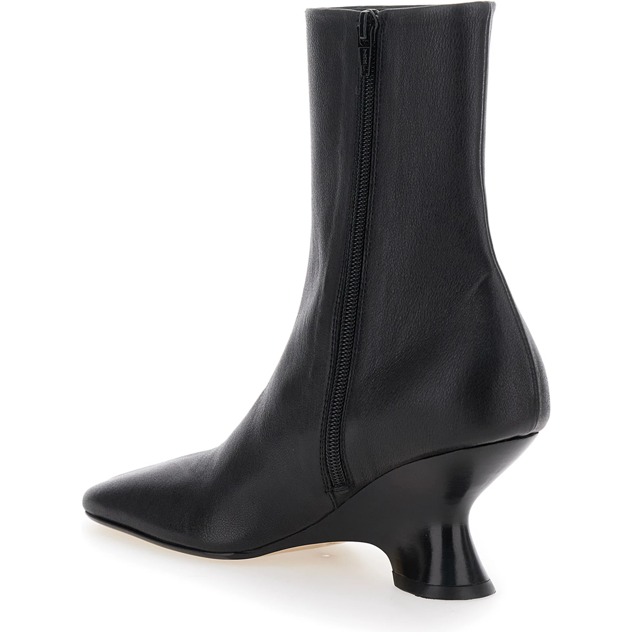 Black Ankle Boots with Rounded Toe in Leather Woman