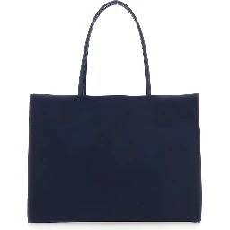 Ella Blue Large Tote Bag with Tonal Logo Detail in Tech Fabric Woman