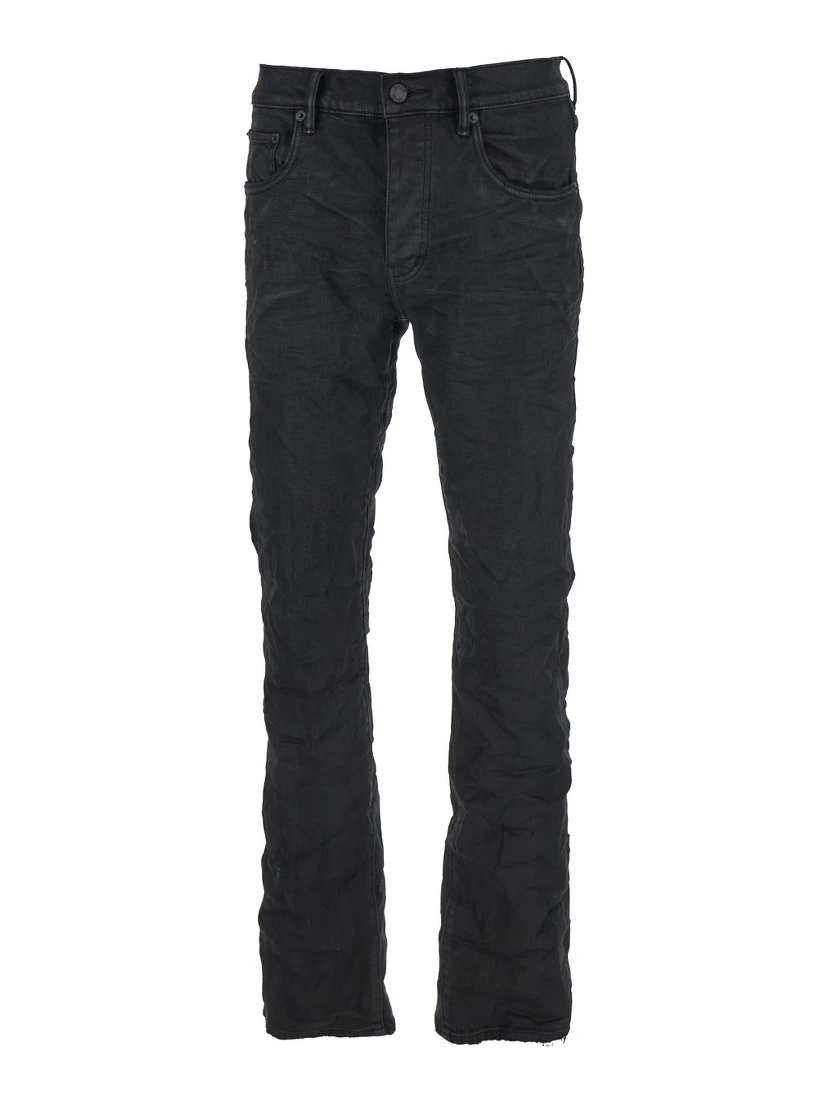 Black Jeans with Flare Leg and Logo Patch on the Rear in Denim Man