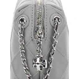 Fleming Grey Diamond Quilted Shoulder Bag with Chain-Link Shoulder Strap in Leather Woman