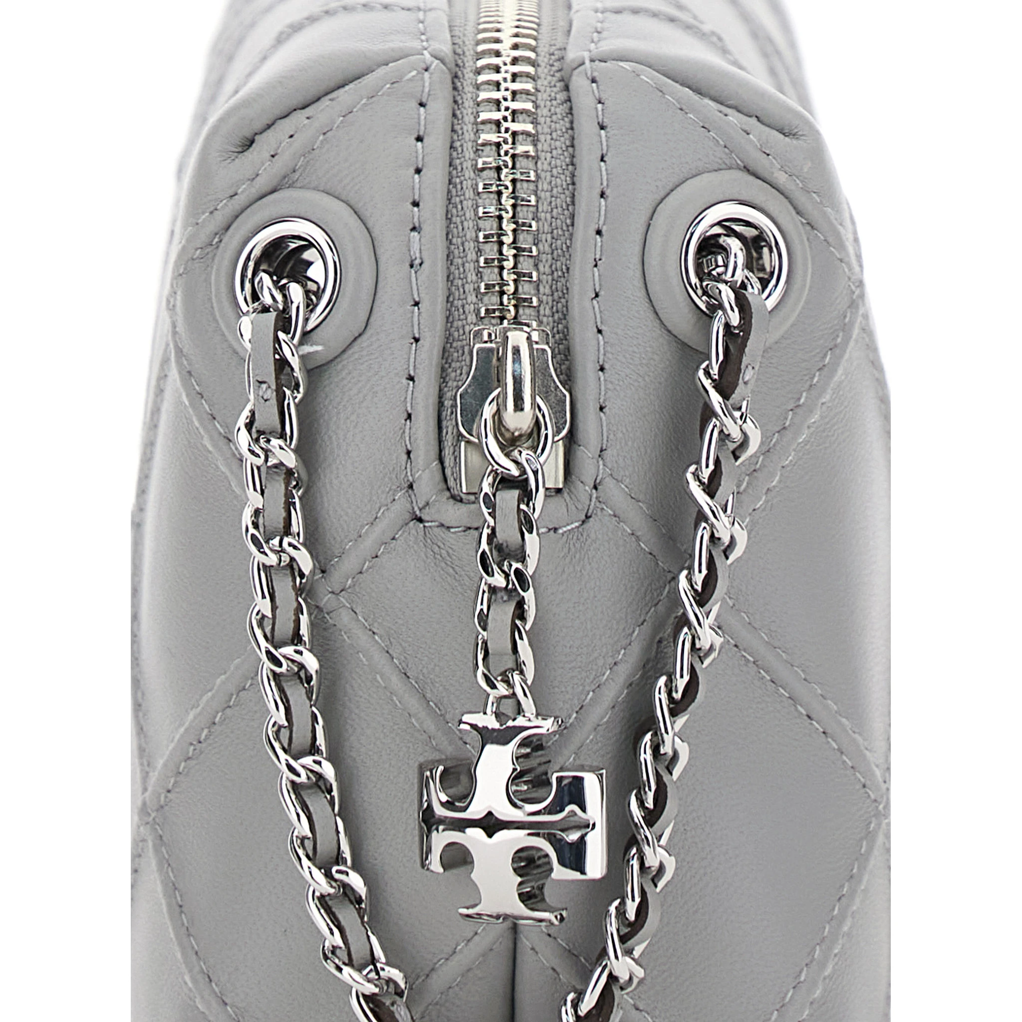 Fleming Grey Diamond Quilted Shoulder Bag with Chain-Link Shoulder Strap in Leather Woman
