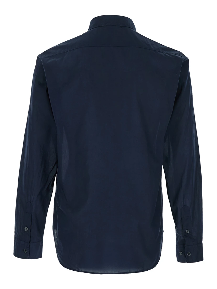 Blue Shirt with Classic Collar and Logo Lettering on the Front in Cotton Man