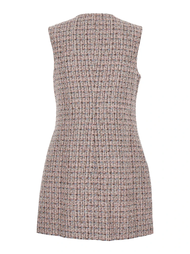 Pink Crewneck Sleeveless Mini Dress with Crystal Embellishments in Tech Fabric Woman alternative