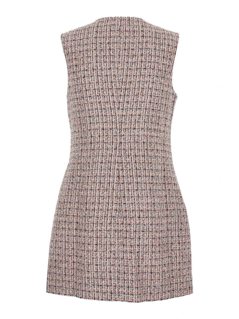 Pink Crewneck Sleeveless Mini Dress with Crystal Embellishments in Tech Fabric Woman